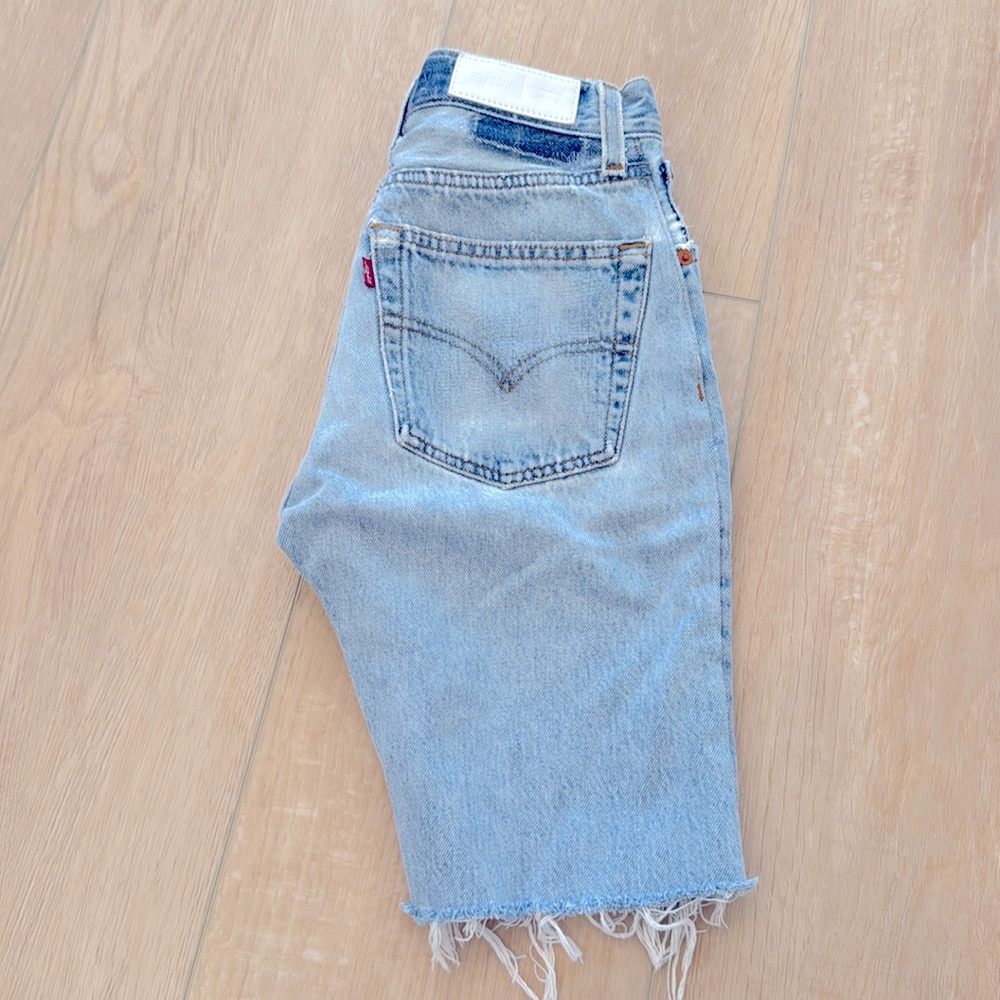 RE/DONE Levi's Light Wash Denim Cutoff Long Shorts